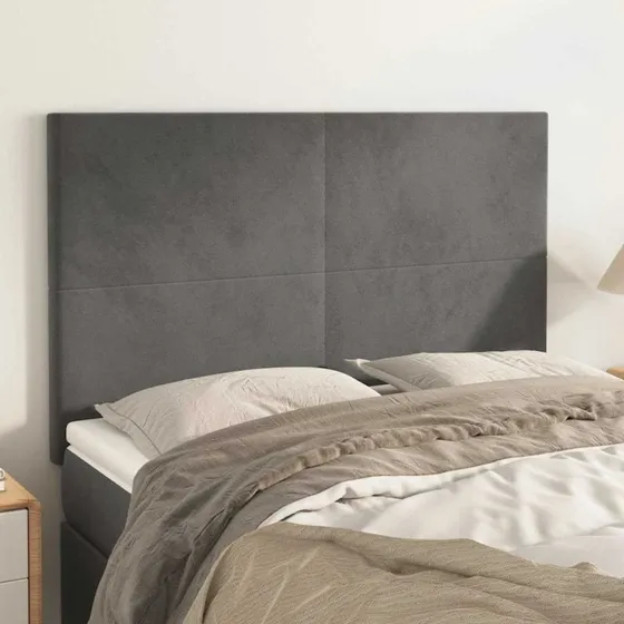 vidaXL sengegavl fløjl mørkegrå 144x5x118/128 cm