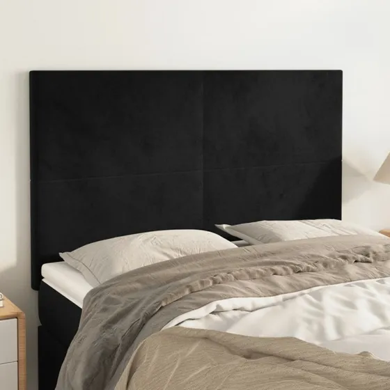 vidaXL sengegavl fløjl sort 144x5x118/128 cm