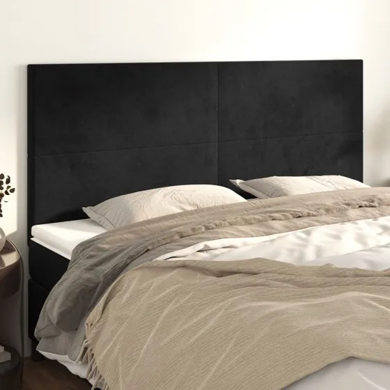 vidaXL sengegavl fløjl sort 160x5x118/128 cm