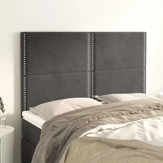 vidaXL sengegavl fløjl mørkegrå 144x5x118/128 cm