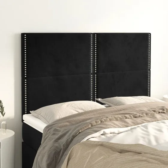 vidaXL sengegavl i sort fløjl 144x5x118/128 cm