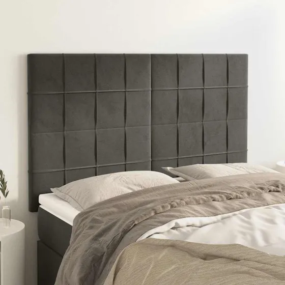 vidaXL sengegavl fløjl mørkegrå 144x5x118/128 cm