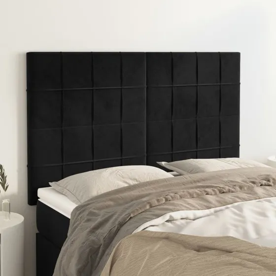 vidaXL fløjls sengegavl sort 144x5x118/128 cm
