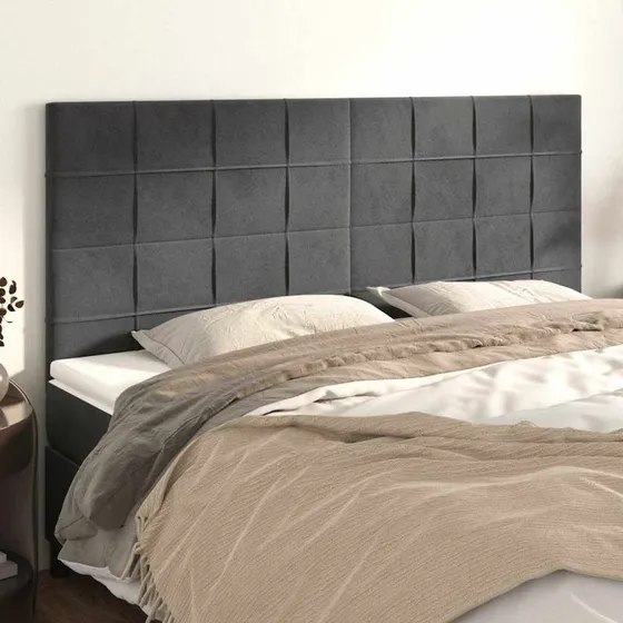 vidaXL sengegavl fløjl mørkegrå 200x5x118/128 cm