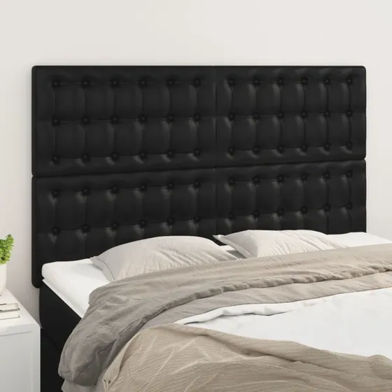 vidaXL sengegavl i sort kunstlæder 144x5x118/128 cm