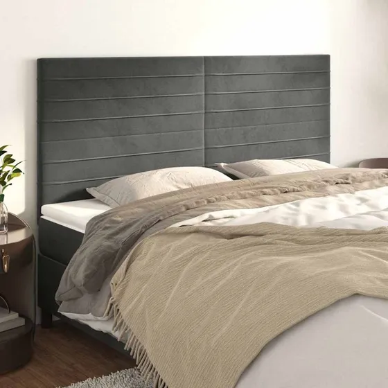 vidaXL sengegavl fløjl mørkegrå 180x5x118/128 cm