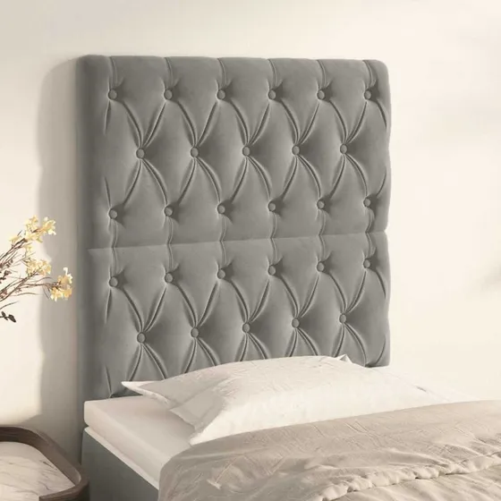 vidaXL sengegavl 80x7x118/128 cm fløjl lysegrå