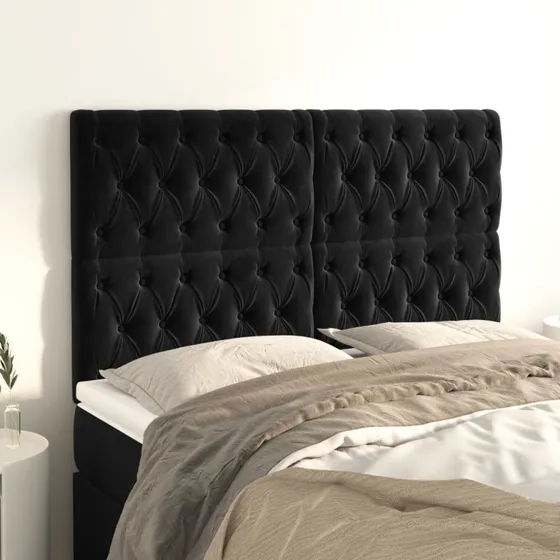vidaXL sengegavl i sort fløjl 144x7x118/128 cm