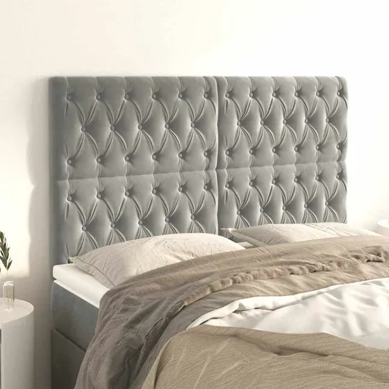 vidaXL sengegavl fløjl lysegrå 160x7x118/128 cm