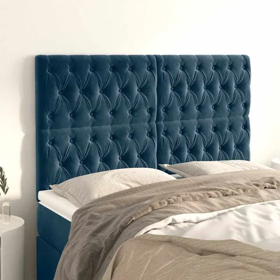 vidaXL sengegavl fløjl mørkeblå 160x7x118/128 cm