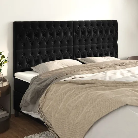 vidaXL sengegavl fløjl sort 200x7x118/128 cm