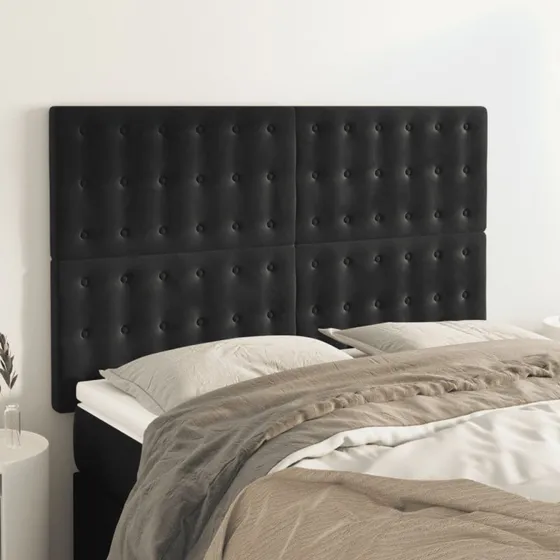 vidaXL sengegavl i sort fløjl 144x5x118/128 cm