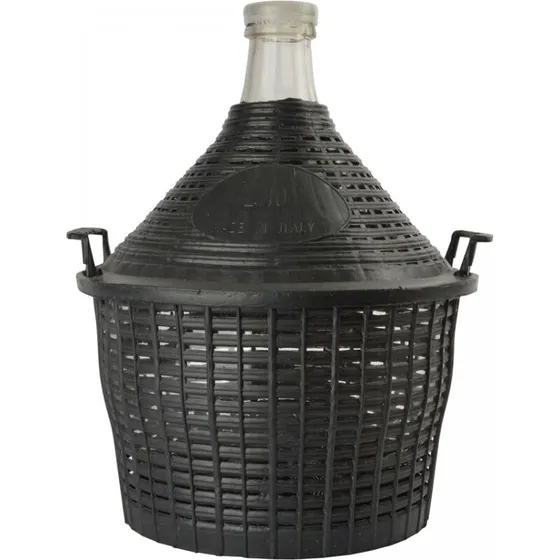 Demijohn 10 L glasballon, normal åbning med kurv og plastprop