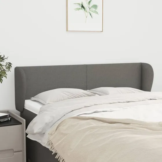 vidaXL sengegavl med kanter 147x23x78/88 cm stof mørkegrå
