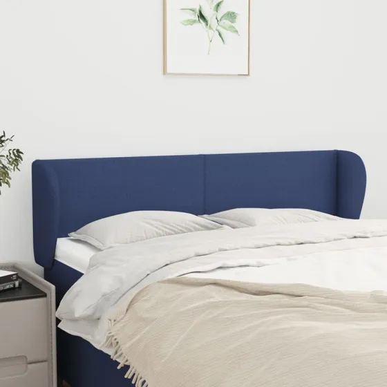 vidaXL sengegavl med kanter 147x23x78/88 cm blå stof
