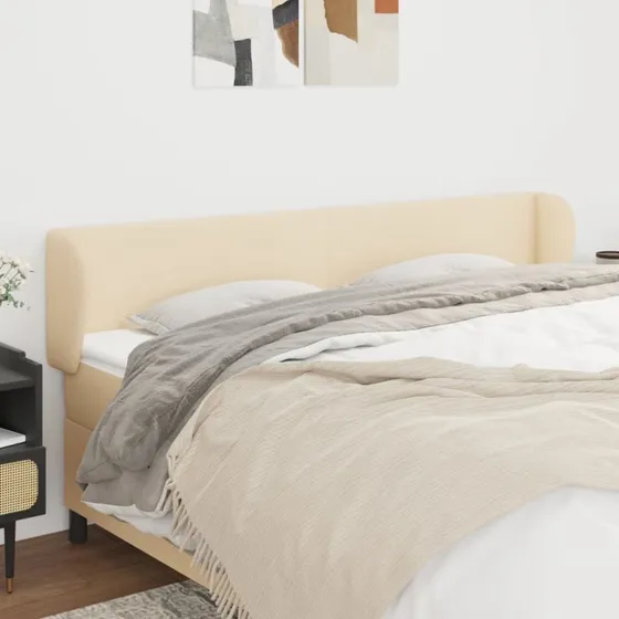 vidaXL sengegavl med kanter 183x23x78/88 cm stof creme