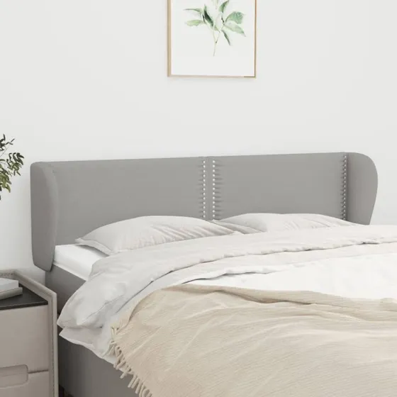 vidaXL Sengegavl med kanter 147x23x78/88 cm stof lysegrå