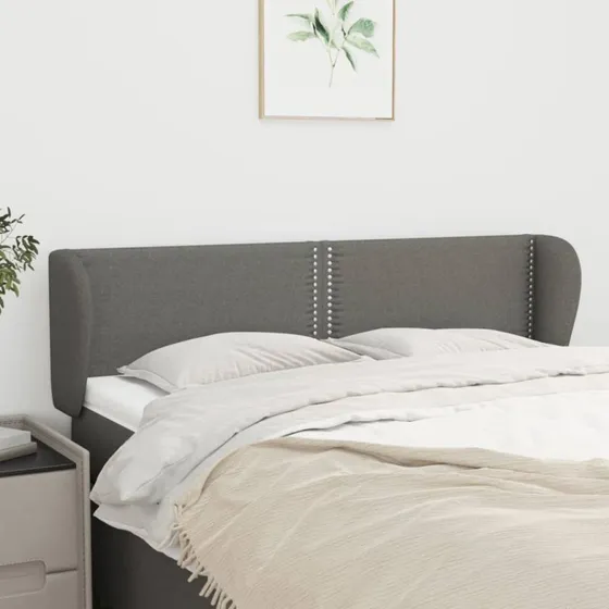 vidaXL sengegavl med kanter 147x23x78/88 cm stof mørkegrå