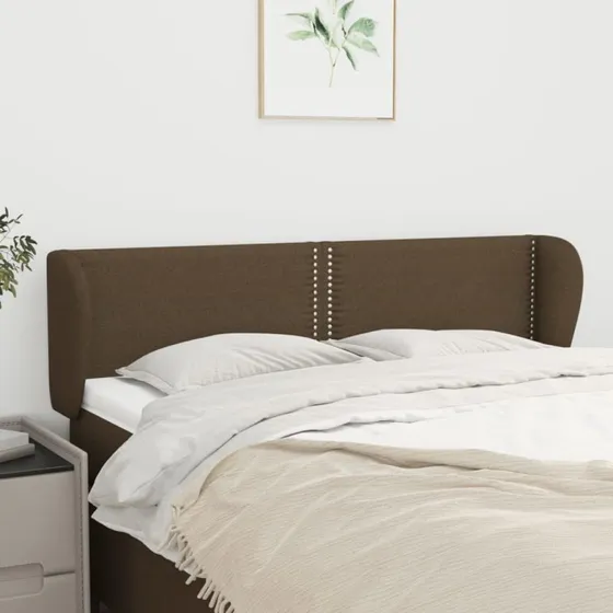vidaXL sengegavl med kanter stof 147x23x78/88 cm mørkebrun