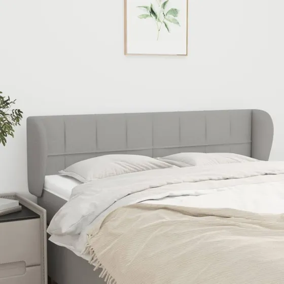 vidaXL sengegavl med kanter 147x23x78/88 cm stof lysegrå