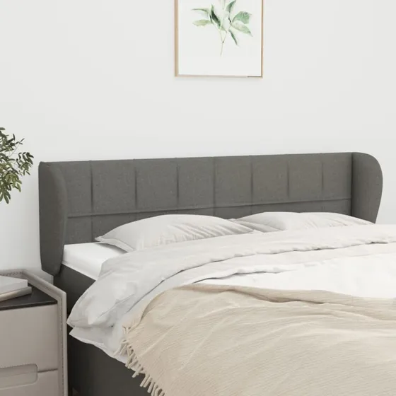 vidaXL sengegavl med kanter 147x23x78/88 cm stof mørkegrå