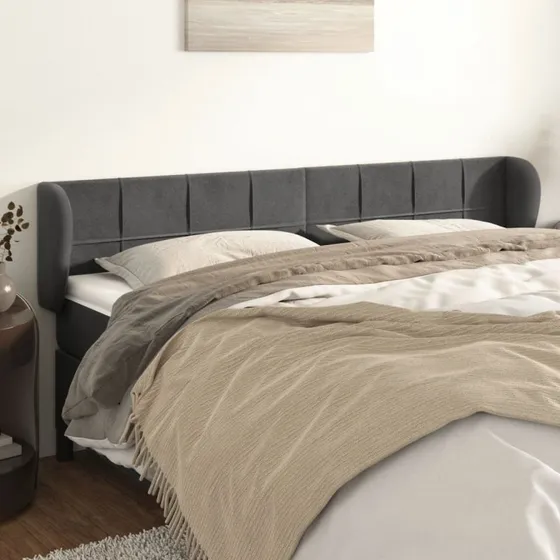 vidaXL Sengegavl med kanter 183x23x78/88 cm fløjl mørkegrå
