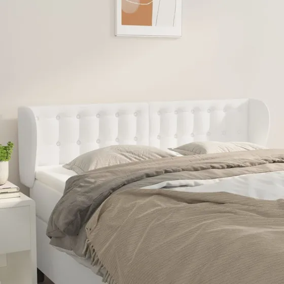 vidaXL Sengegavl med kanter 147x23x78/88 cm kunstlæder hvid