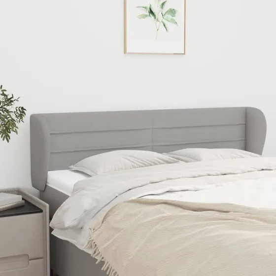 vidaXL sengegavl med kanter 147x23x78/88 cm stof lysegrå