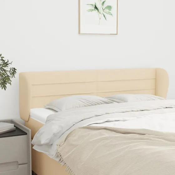 vidaXL sengegavl med kanter stof 147x23x78/88 cm creme