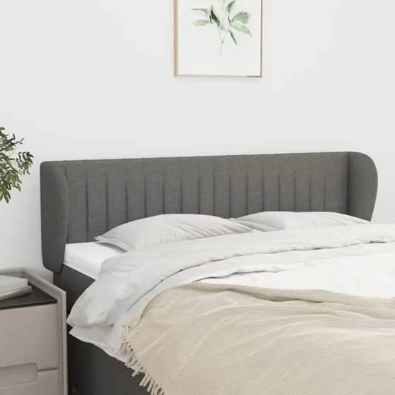 vidaXL Sengegavl med kanter 147x23x78/88 cm stof mørkegrå