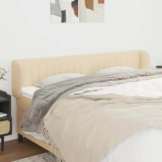 vidaXL sengegavl med kanter 163x23x78/88 cm stof creme
