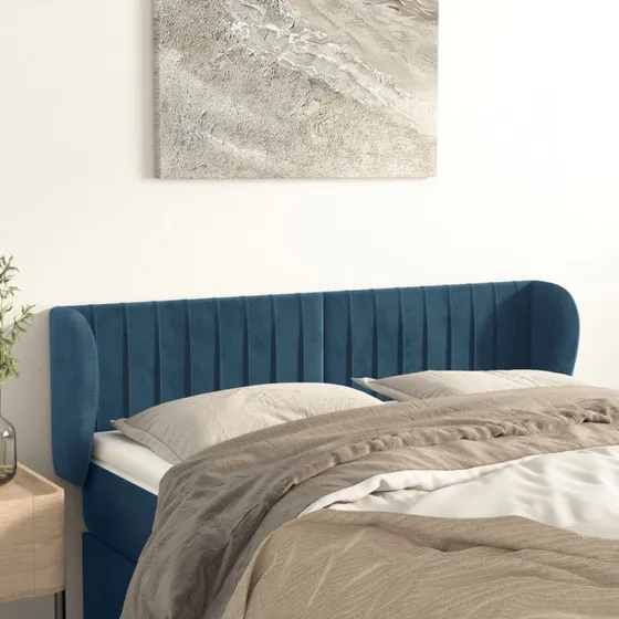 vidaXL sengegavl med kanter 147x23x78/88 cm fløjl mørkeblå