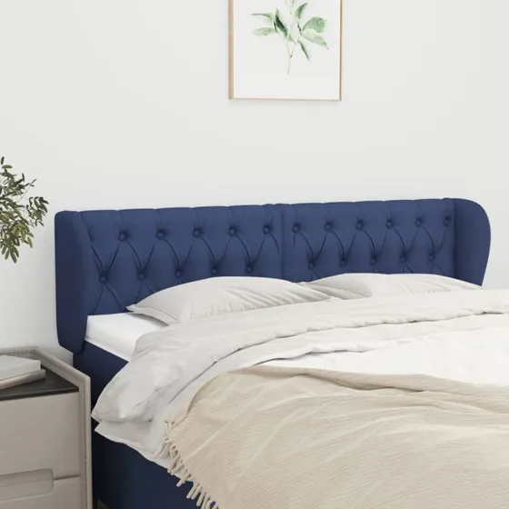 vidaXL sengegavl med kanter 147x23x78/88 cm stof blå