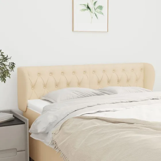 vidaXL sengegavl med kanter stof 163x23x78/88 cm creme