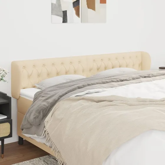 vidaXL sengegavl med kanter 183x23x78/88 cm stof creme