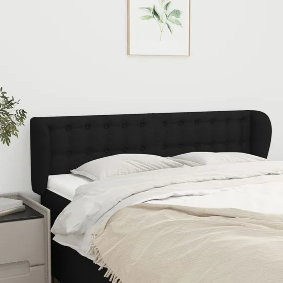 vidaXL sengegavl med kanter 147x23x78/88 cm stof sort