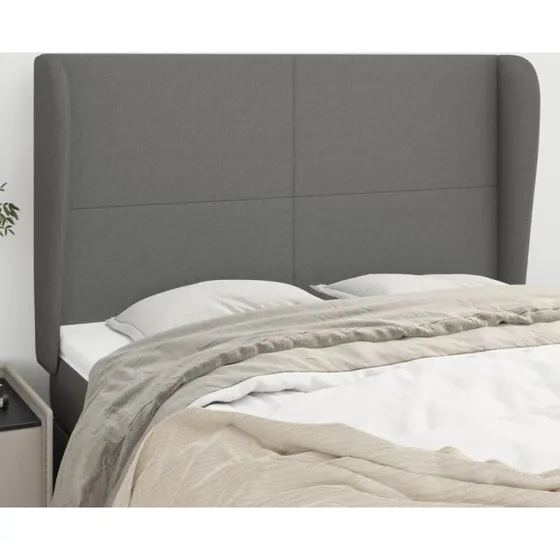 vidaXL sengegavl med kanter 147x23x118/128 cm stof mørkegrå