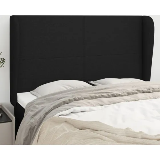 vidaXL sengegavl med kanter 147x23x118/128 cm sort stof