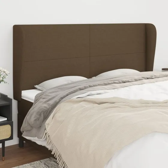 vidaXL sengegavl med kanter 203x23x118/128 cm stof mørkebrun