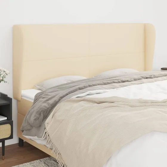 vidaXL sengegavl med kanter 203x23x118/128 cm stof cremefarvet