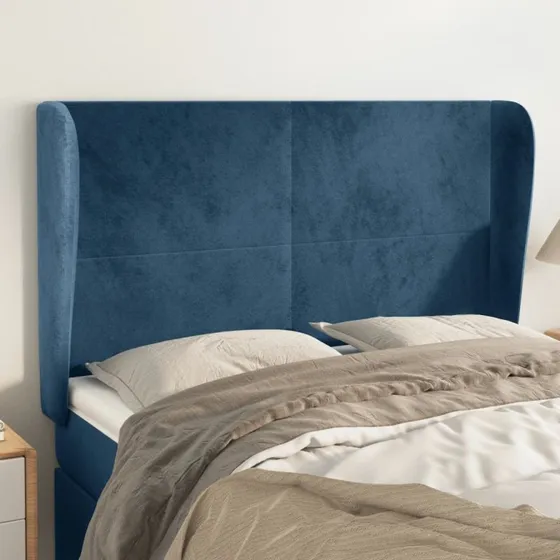vidaXL sengegavl med kanter 147x23x118/128 cm fløjl mørkeblå