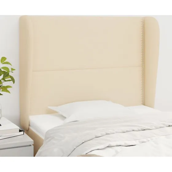 vidaXL sengegavl med kanter stof creme 93x23x118/128 cm