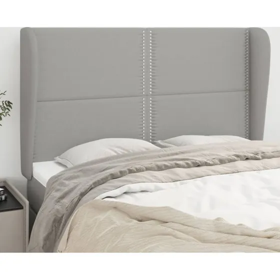 vidaXL sengegavl med kanter 147x23x118/128 cm stof lysegrå