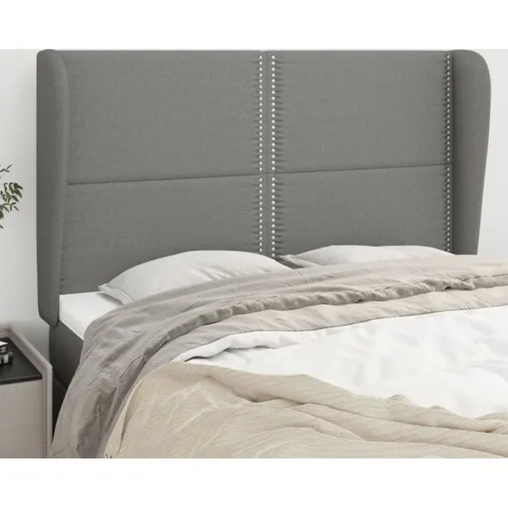 vidaXL sengegavl med kanter 147x23x118/128 cm mørkegrå stof