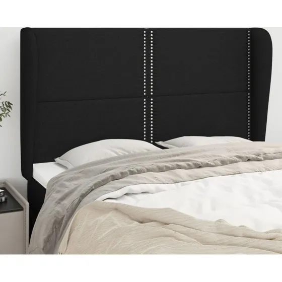 vidaXL Sengegavl med kanter 147x23x118/128 cm stof sort