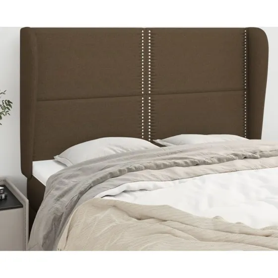 vidaXL sengegavl med kanter 147x23x118/128 cm stof mørkebrun