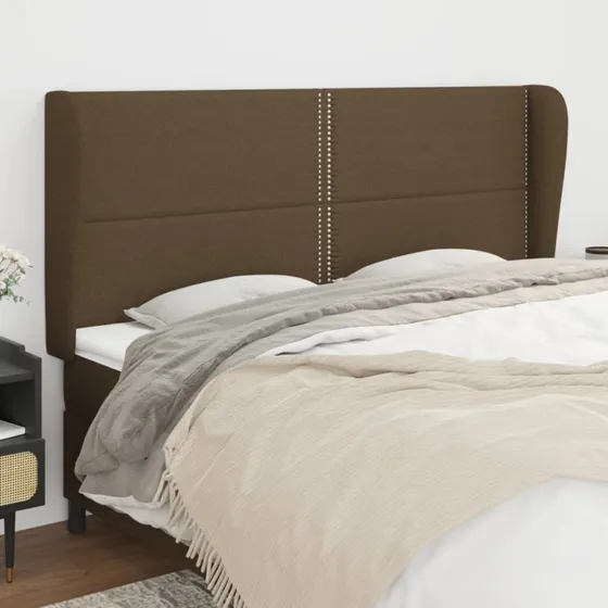 vidaXL sengegavl med kanter 203x23x118/128 cm stof mørkebrun