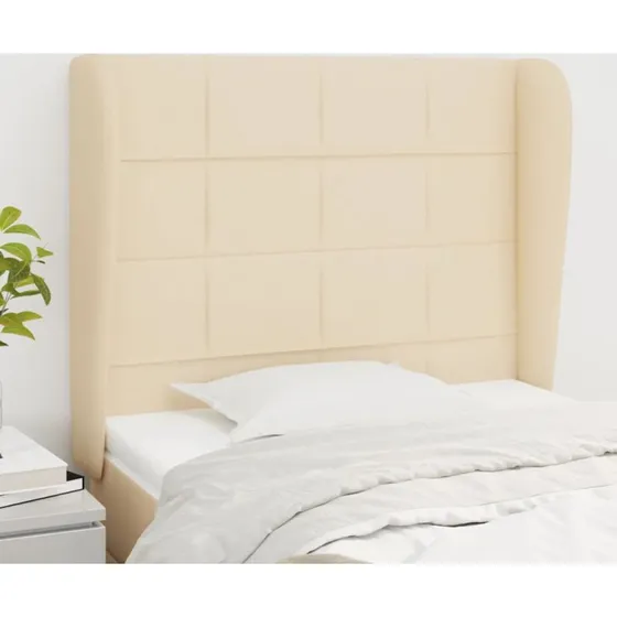vidaXL Sengegavl med kanter 93x23x118/128 cm stof creme