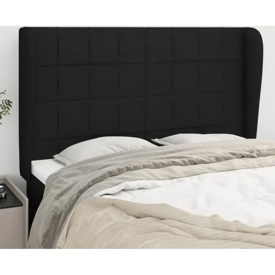 vidaXL sengegavl med kanter 147x23x118/128 cm stof sort