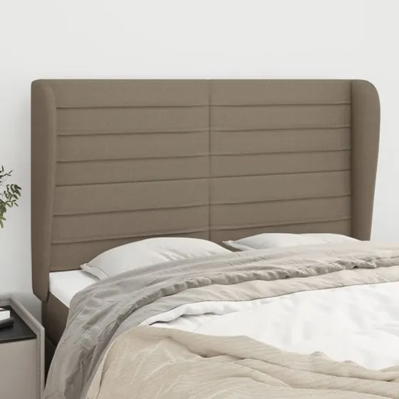vidaXL Sengegavl med kanter 147x23x118/128 cm stof gråbrun